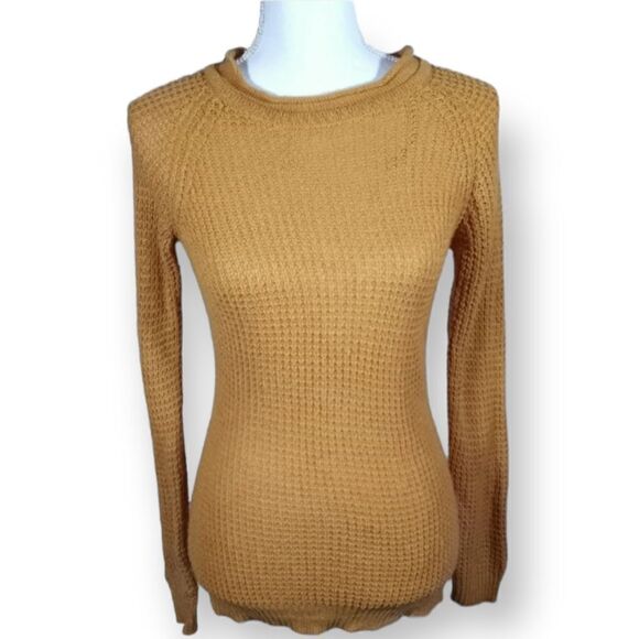 AMBIANCE APPAREL MUSTARD YELLOW   WAFFLE KNIT SWEATER SZ.S EUC - Picture 1 of 6